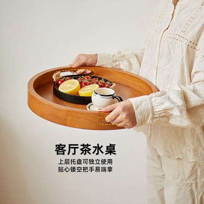 家逸实木b边几小推车沙发边柜客厅带轮茶几简约床头边桌可移动圆