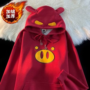 猪猪侠ggbond男女青少年加绒连帽卫衣国潮宽松学生可爱保暖外套冬