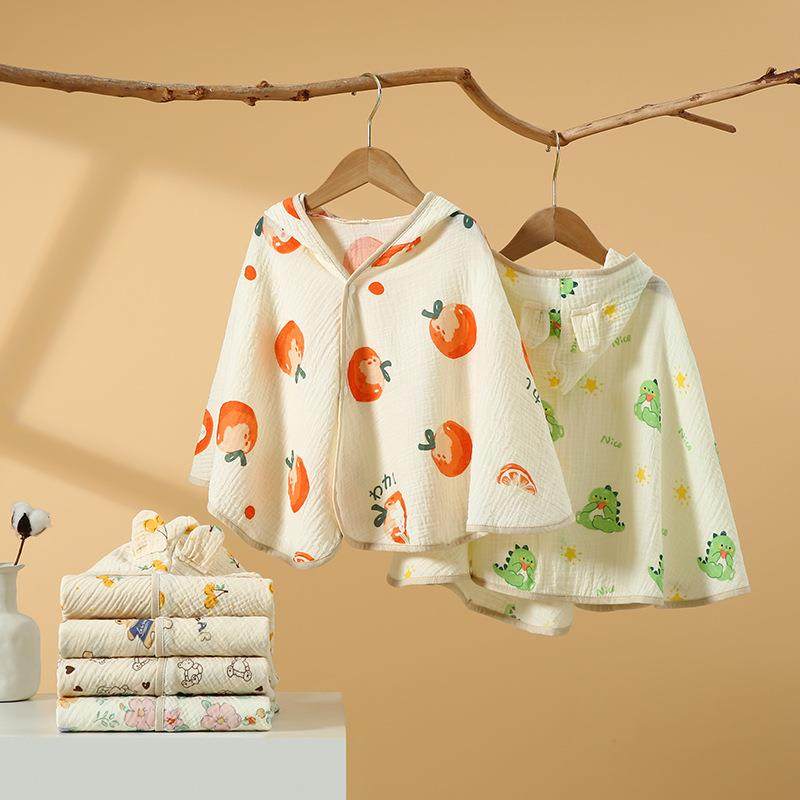 0纯棉纱布儿童披风可穿带帽浴巾宝宝斗篷卡通浴袍柔软吸水四季款