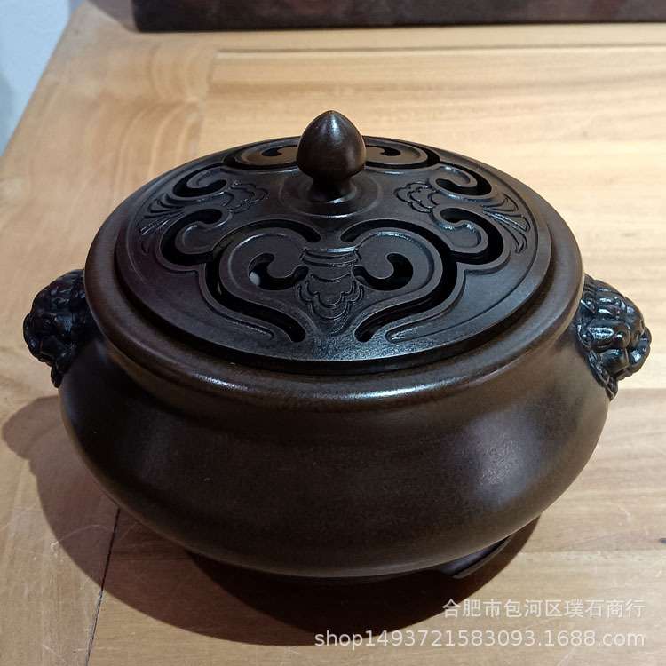 苏工如意狮耳炉套装 配铜底座  配礼盒、香插（现货）
