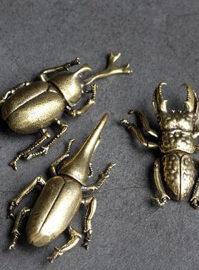 0实心纯黄铜办公桌面小摆件甲壳虫昆虫茶宠饰品工艺品礼品手把玩