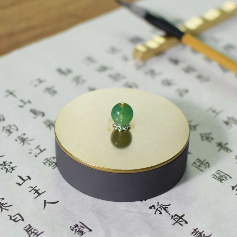 铜盖歙砚台舔笔台砚文房四宝学生书法砚台墨池毛笔墨碟墨盘笔舔