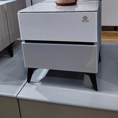 DZA-14灰全实木床头柜奶油风轻奢床边柜简约现代卧室储物柜皮质岩