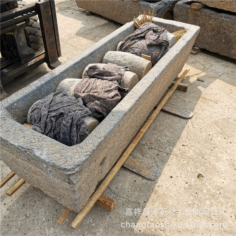 黑青石老石槽2米长大古董摆件