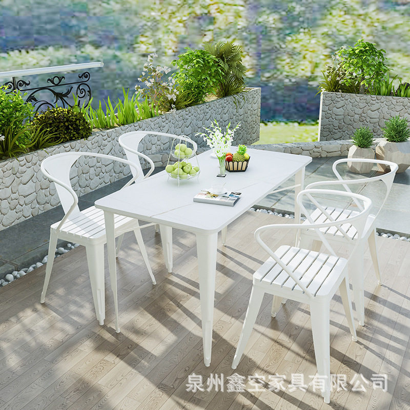 北欧岩板户外桌椅咖啡厅烧烤摊室外桌椅组合家用阳台庭院塑木桌