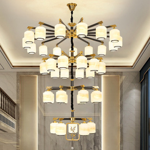 新中式复式楼别墅客厅大吊灯全铜大气楼中楼高端跃层大厅灯具