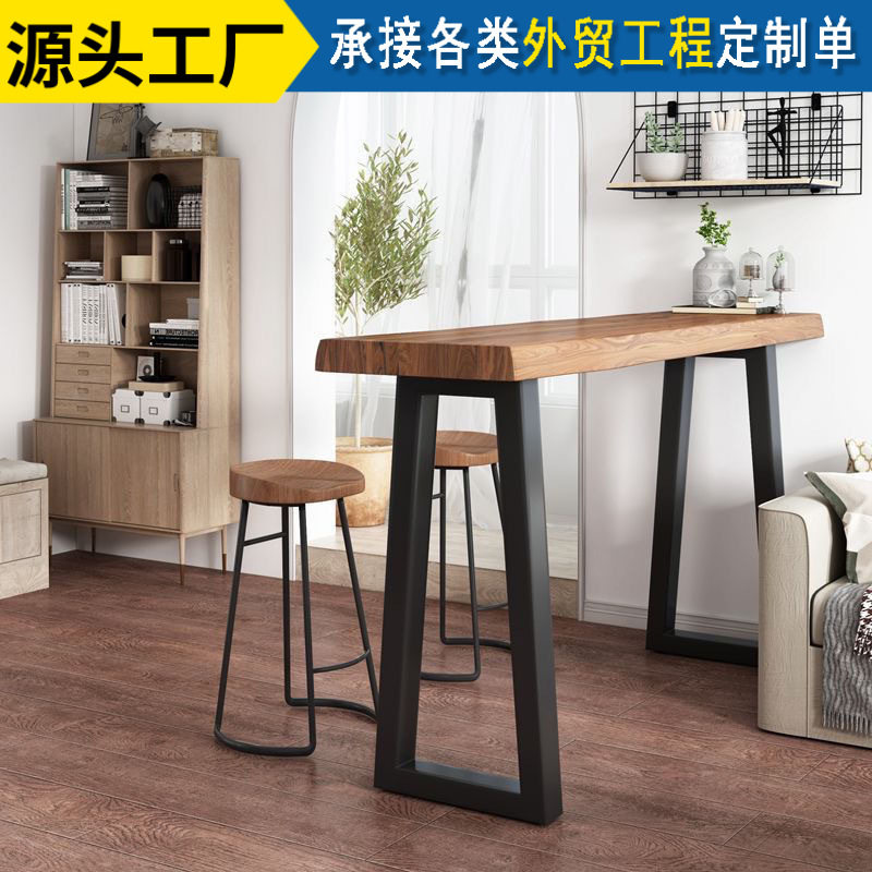 实木吧台桌家用阳台靠墙长条窄桌子商用酒吧台高脚桌桌椅组合
