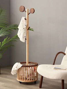 儿童衣架落地卧室实木中童大童可爱简易小型衣帽架家用室内挂衣架