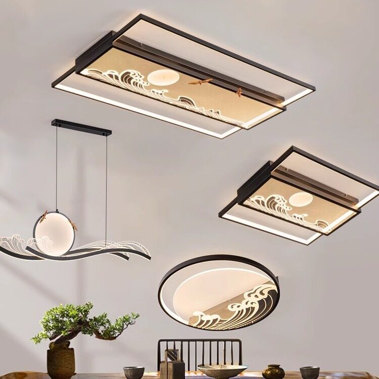 新中式套餐灯具长方形客厅灯简约LED吸顶灯茶室餐厅灯书房卧室灯