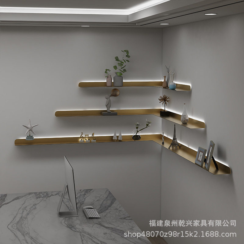 客厅发光置物架北欧简约墙角铁艺壁挂展示架装饰架书架墙上收纳架