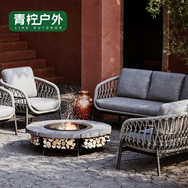 北欧户外沙发庭院家具室外休闲藤椅设计师阳台绳编沙发椅茶几组合