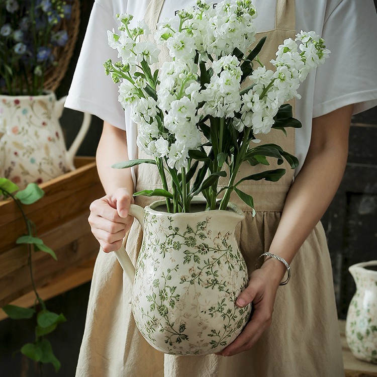 水壶陶瓷花瓶摆件客厅插花水培器皿创意法式美式复古田园风高级感