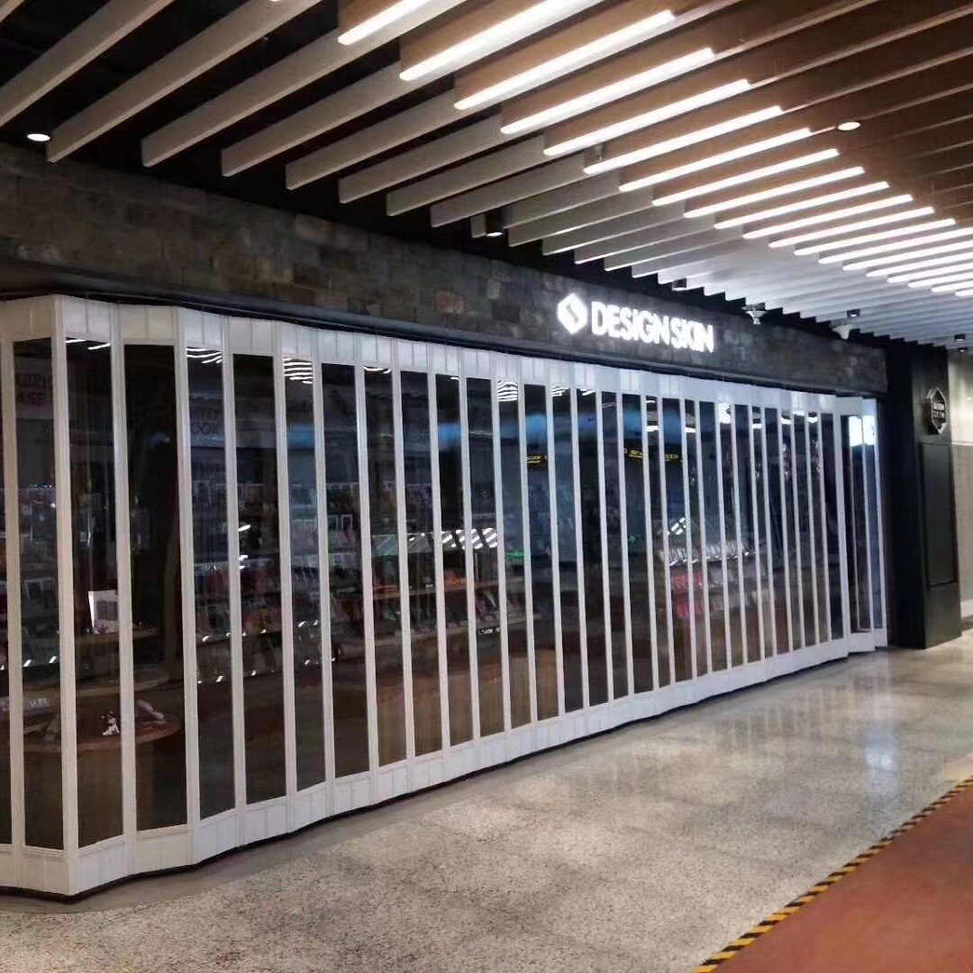 铝合金折叠门商铺推拉隐形门吊滑无轨伸缩遮挡隔断商超水晶折叠门