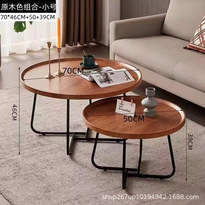 轻奢茶几简约民宿酒店创意小圆桌小户型客厅家用圆形组合茶几茶桌