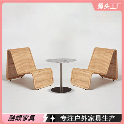 户外藤编椅子岩板茶几庭院露天阳台藤编民宿花园三件套休闲桌椅