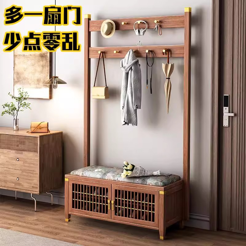 新中式全实木带门玄关衣帽架换鞋