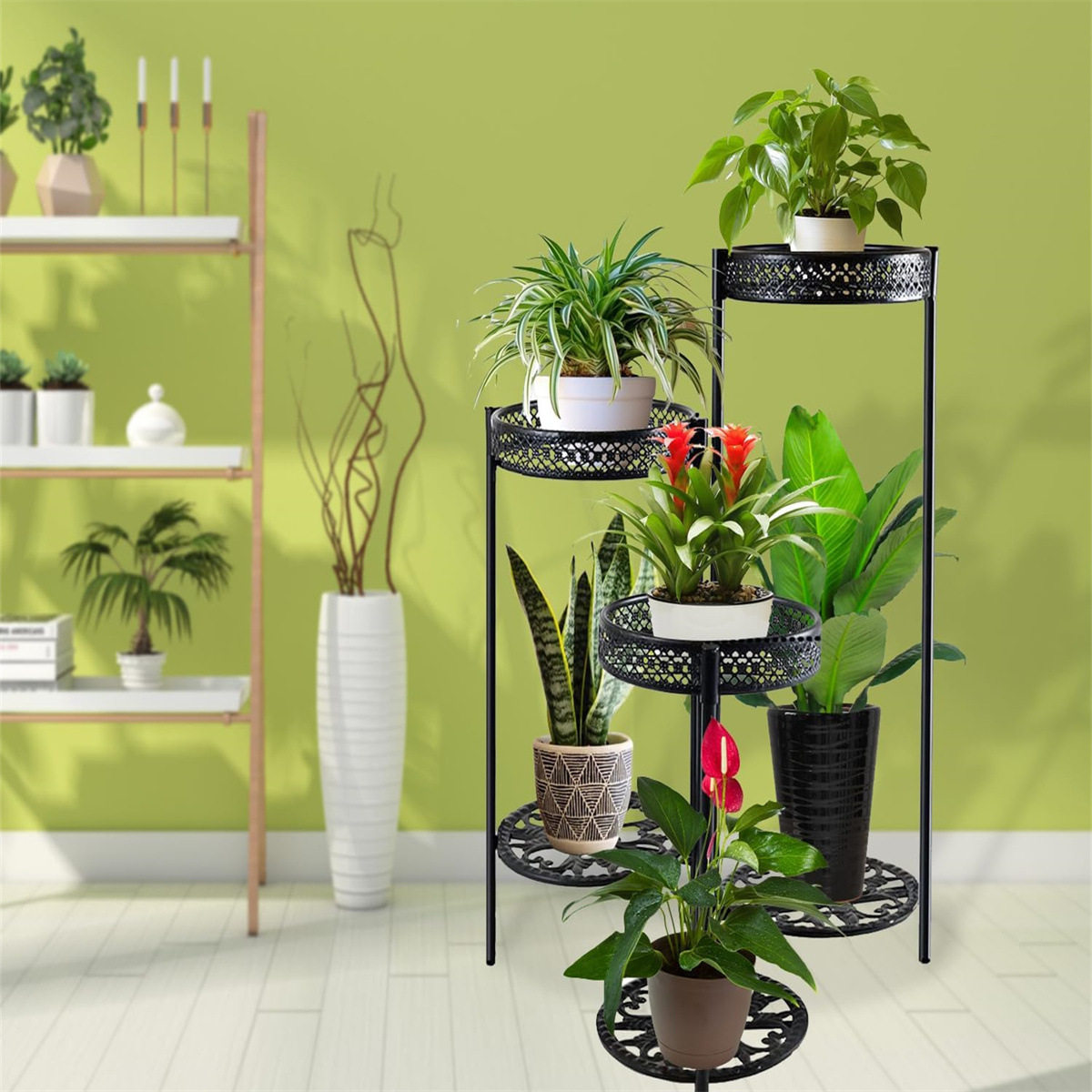 6 层高大型分层花桌支架,现代金属折叠多植物支架展示角架