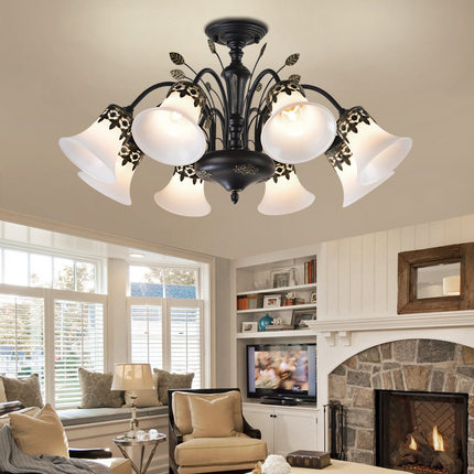 美式乡村吊灯花蕾复古LED灯东南亚别墅灯具卧室客厅书房铁艺灯饰