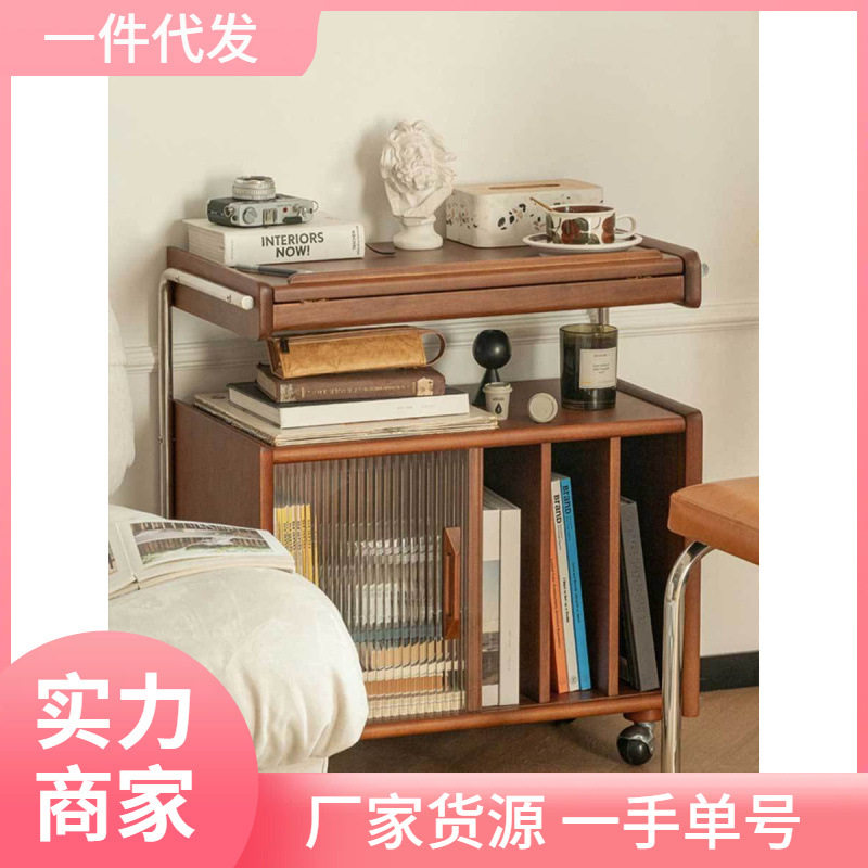 实木杂志柜边柜收纳柜北欧日式展示柜书架客厅卧室复古边几置物柜