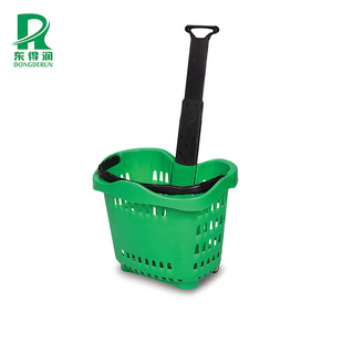 可升降把手中型塑料购物拉杆篮 2轮超市购物筐 手拉购物框