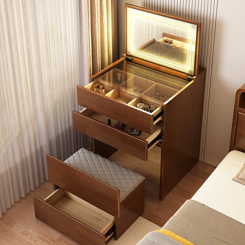 实木梳妆台小型卧室现代简约小户型翻盖迷你化妆台床头收纳柜一体