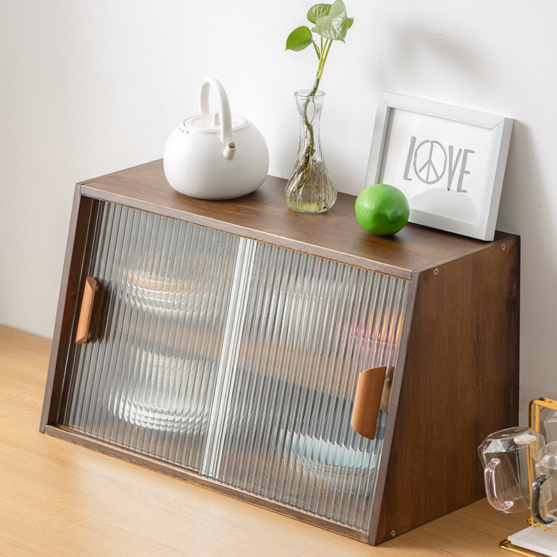 日式实木玻璃小型餐边柜