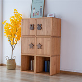 北美黑胡桃木收纳柜 实木儿童玩具书架 樱桃木落地置物柜格子柜