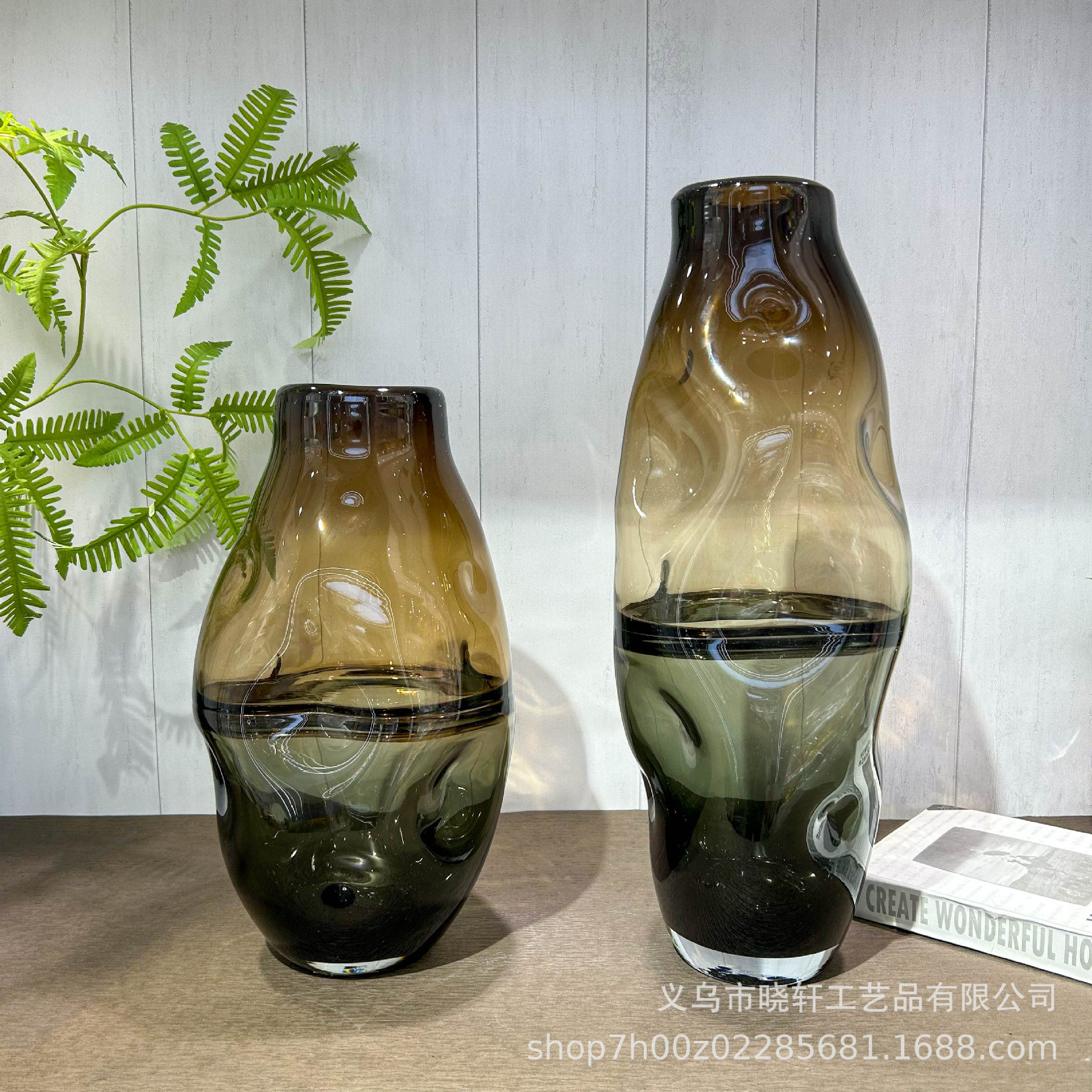 欧式轻奢高级感花瓶客厅酒柜不规则玻璃花瓶摆件样板间酒店装饰品