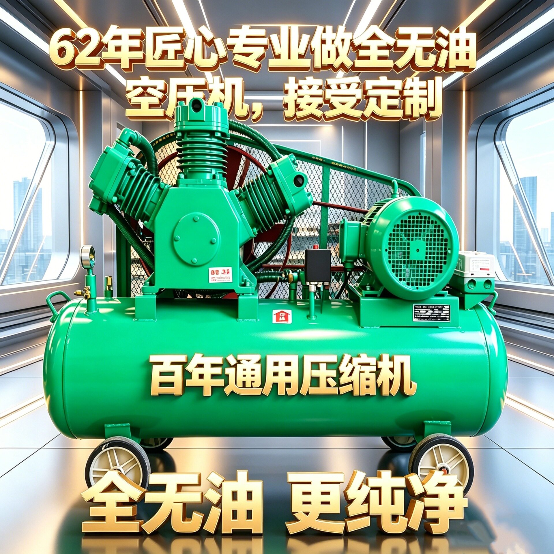 1立方活塞空压机无油空压机无污染1立方全无油空气压缩机无油气泵