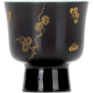 黑地烫金梅花高足茶杯小号品茗杯家用功夫喝茶杯子陶瓷主人杯单杯