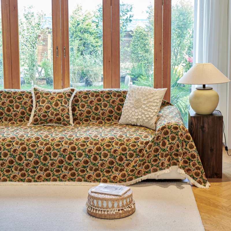 美式复古加厚棉麻布艺沙发巾四季通用防猫抓耐脏一片式沙发套罩毯