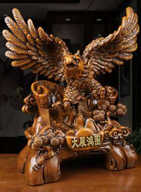 中式大展鸿图老鹰摆件办公室桌面摆件客厅酒柜家居装饰店铺开业礼