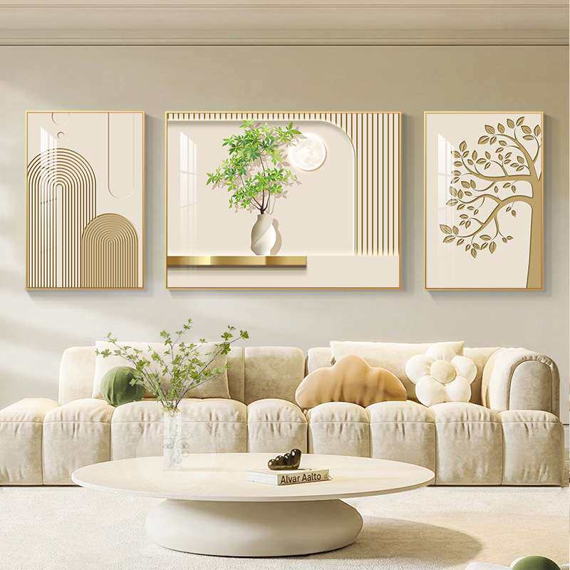 深圳大芬油画村简约现代客厅装饰画三联画沙发背景挂画北欧轻奢