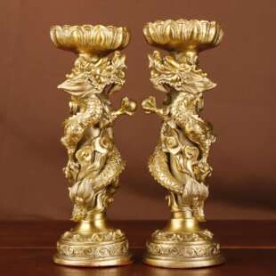 杨铜记  铜双龙烛台 铜烛台家用铜烛台摆件厂家  铜龙烛台