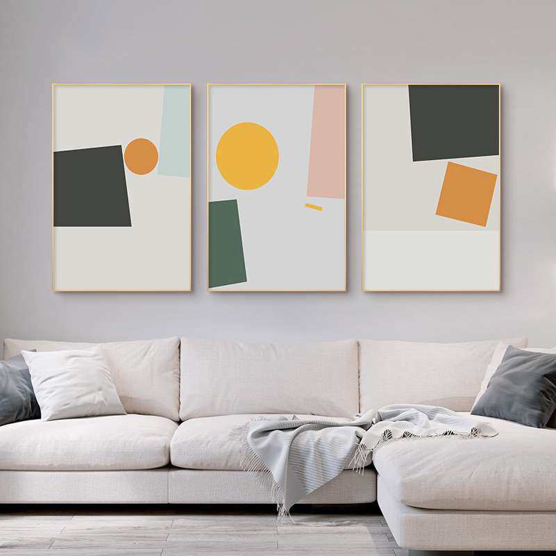 现代简约沙发背景墙装饰画橙色挂画莫兰迪客厅三联画北欧风格壁画