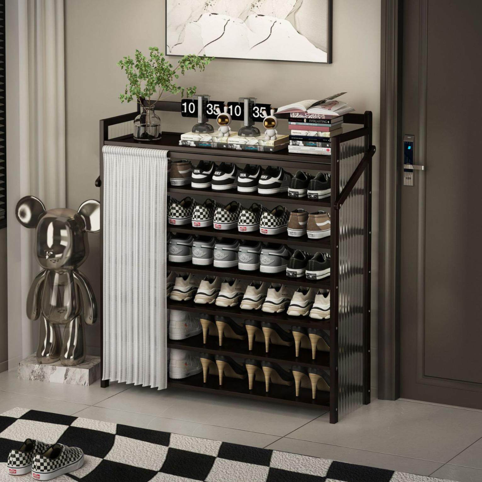 竹山下免安装鞋架折叠简易多功能收纳玄关鞋柜入户防尘置物架家用