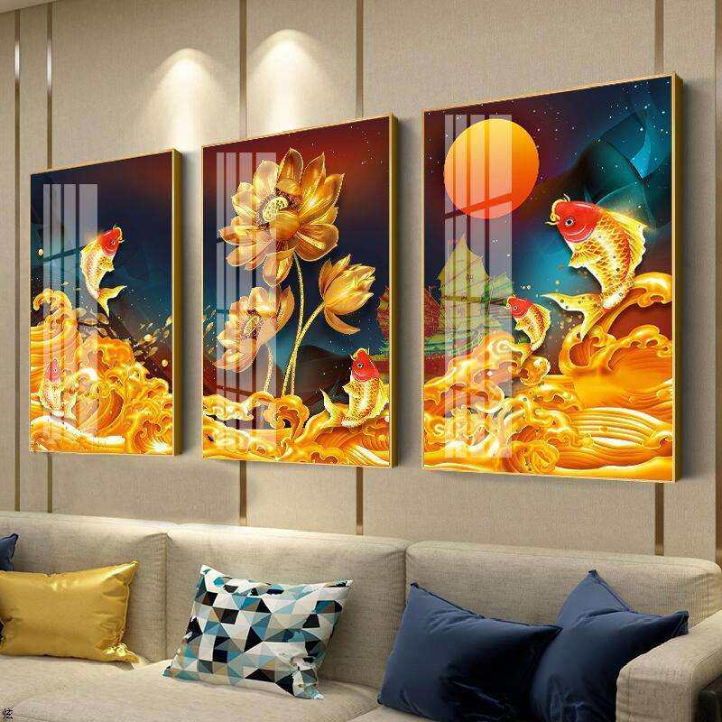 餐厅装饰画轻奢高级感客厅装饰画北欧风格三联画现代简约沙发背景