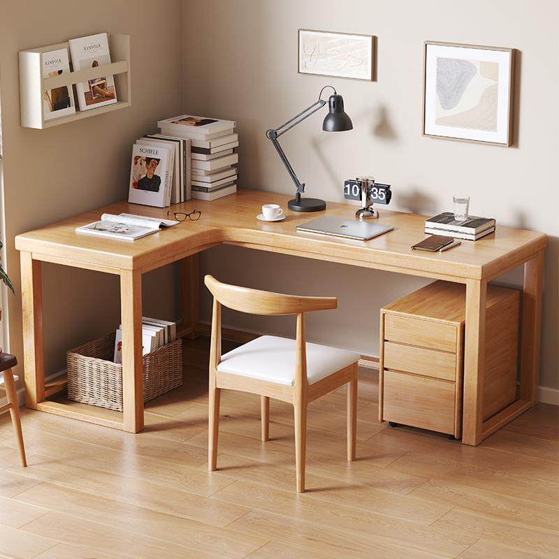 全实木转角书桌家用办公桌双人写字工作台卧室学生L型拐角电脑桌