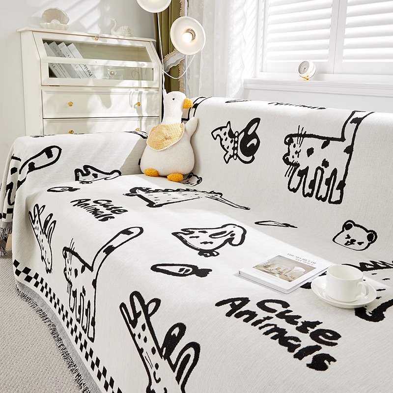 加厚雪尼尔布艺沙发巾现代简约卡通图案可爱沙发盖布沙发套沙发罩