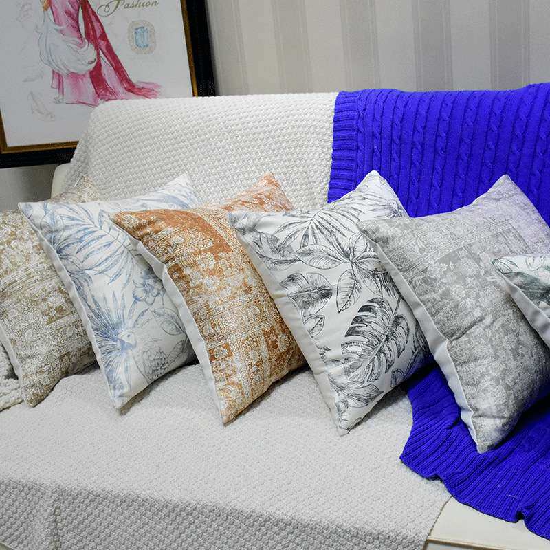 沙发抱枕套北欧蓝色印花灰色靠垫家居客厅床头靠枕软装轻奢腰靠套