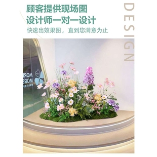 谷灵易生仿真花造景橱窗装饰场景布置婚庆花艺摆件紫色假花绿植物