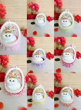 0仿真花边吊篮猫咪小鸡兔子手工粘贴制作摆件毛绒送朋友情人同学