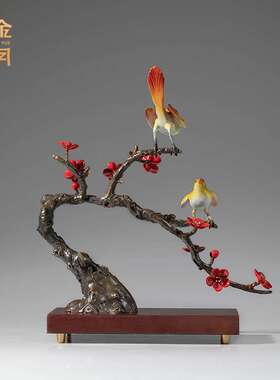 铜金岁月喜上枝头铜工艺品摆件喜鹊梅花鸟客厅玄关彩铜器家居装饰