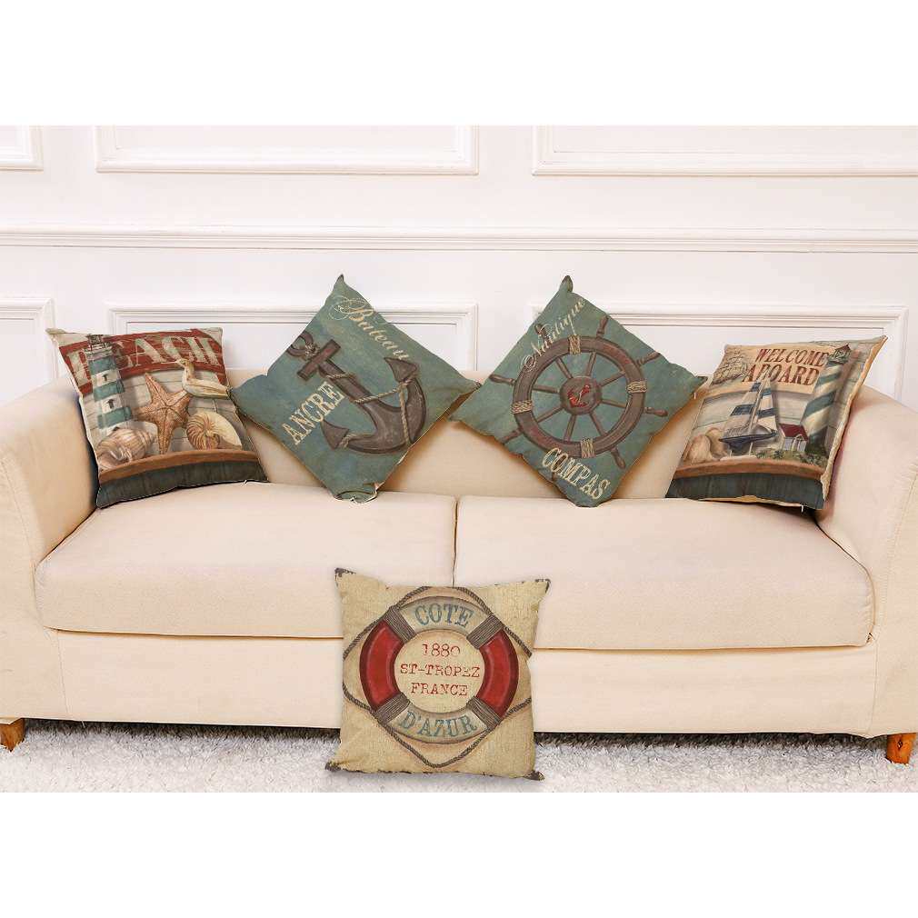 现代简约北欧风格船锚棉麻抱枕 沙发靠垫套 汽车抱枕沙发靠垫套批