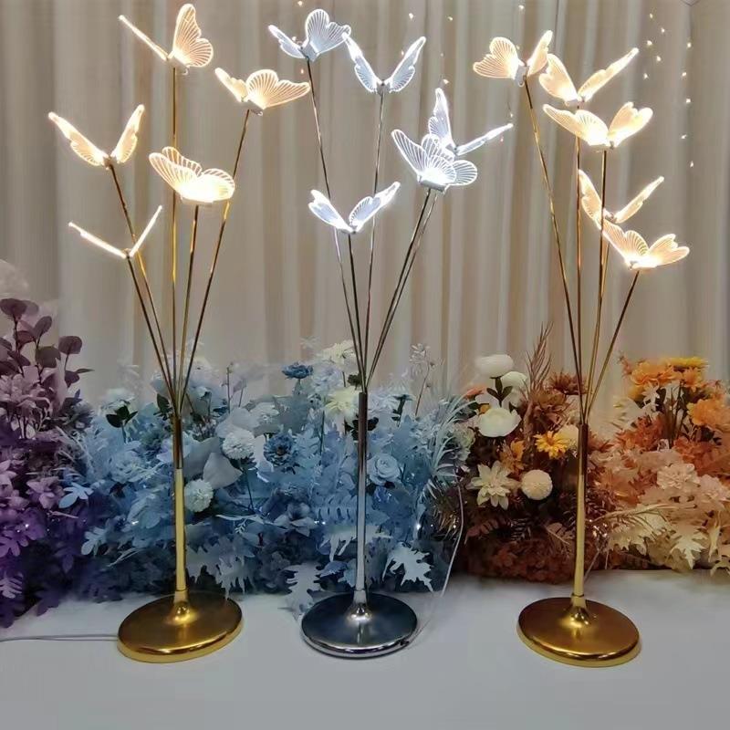 新款婚庆道具路引铁艺蝴蝶飞鸟现场布置发光地插灯T台装饰酒店