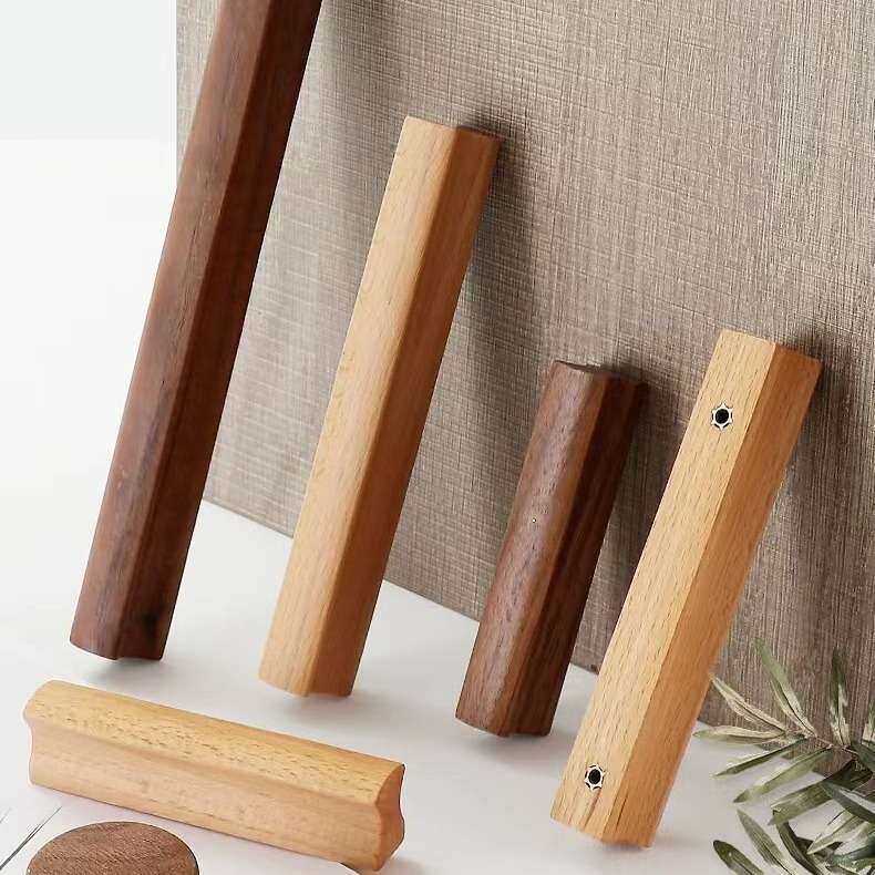 柜门木拉手抽屉橱柜实木原木色木质现代简约北欧日式衣柜长条把手