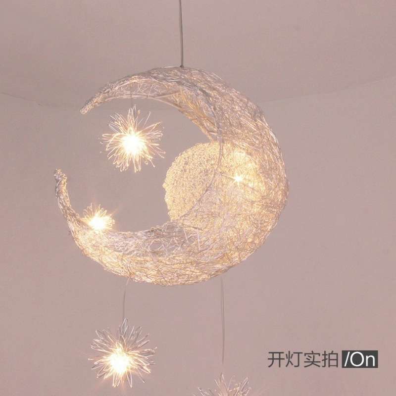 现货现代简约铝丝月亮吊灯儿童房书房吊灯餐厅阳台星星吊灯饰