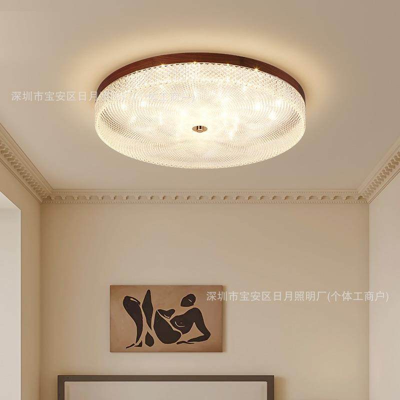 法式中古卧室灯复古侘寂风吸顶灯书房灯具日式胡桃木主卧房间灯具