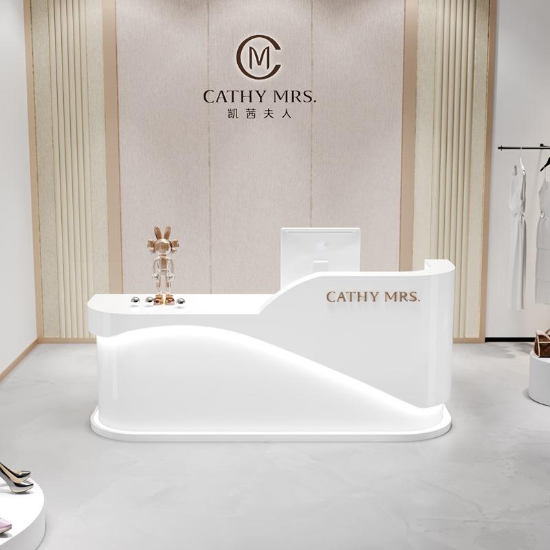 美容院前台接待桌服装店收银台简约现代美发店L转角弧形吧台