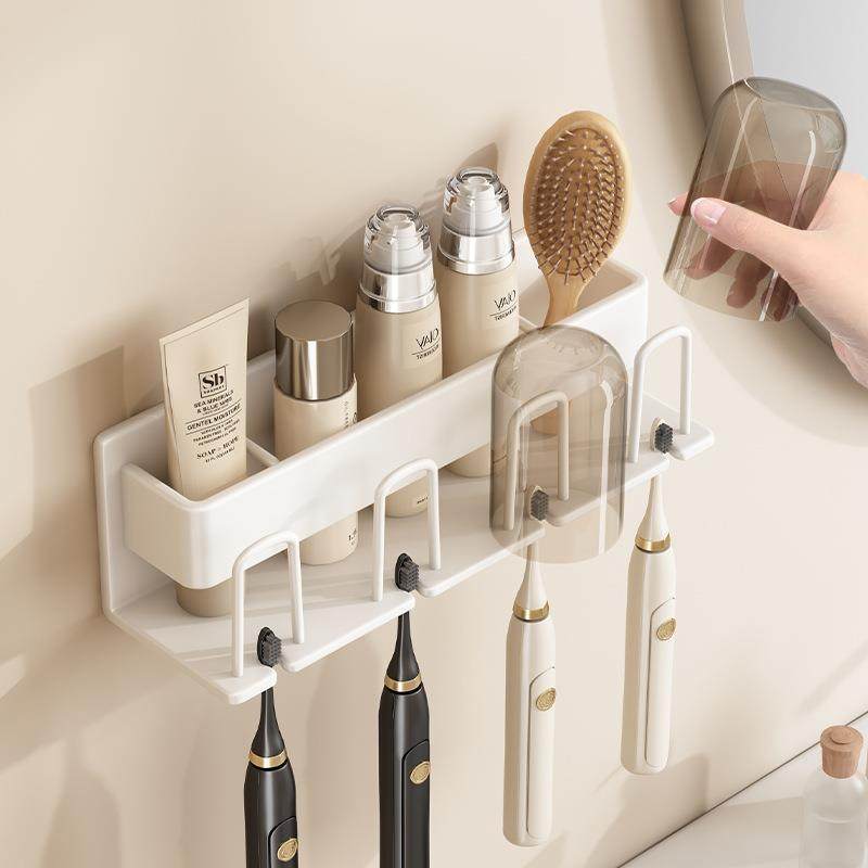 0白色牙刷置物架免打孔卫生间电动漱口杯收纳架挂墙壁挂式牙杯套
